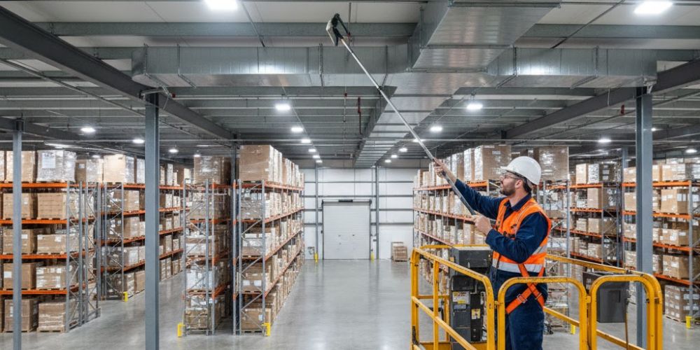 EWP Scissor Lift High-Bay Cleaning Melbourne Warehouse