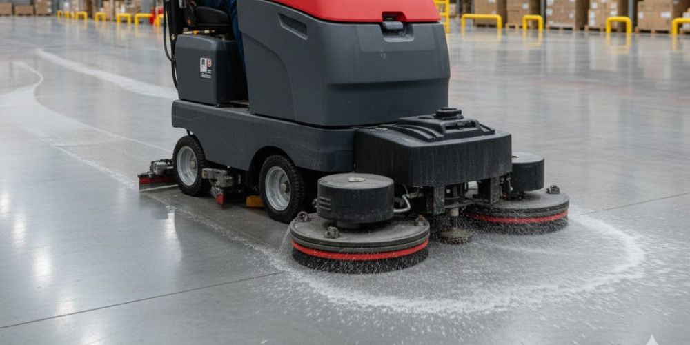 Industrial Floor Scrubber Cleaning Warehouse Floor Melbourne